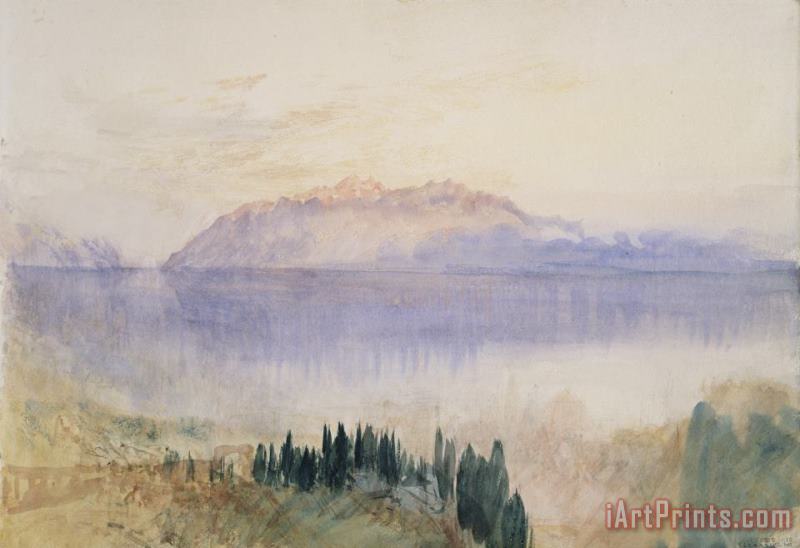 From Lausanne Sketchbook [finberg Cccxxxiv], Lake Geneva, with The Dent D'oche, From Above Lausanne painting - Joseph Mallord William Turner From Lausanne Sketchbook [finberg Cccxxxiv], Lake Geneva, with The Dent D'oche, From Above Lausanne Art Print